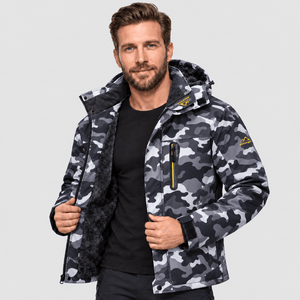 TACVASEN Black Camouflage Men's Fleece Lined Winter Jacket | Windproof Warm Ski Coat