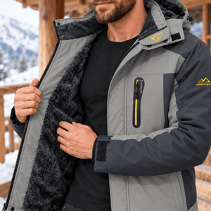 TACVASEN Light Grey Men's Fleece Lined Winter Jacket | Windproof Warm Ski Coat