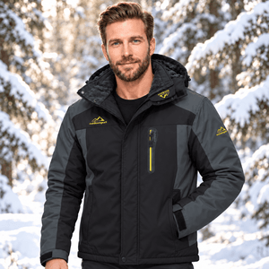 TACVASEN Black Grey Men's Fleece Lined Winter Jacket | Windproof Warm Ski Coat