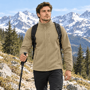 TACVASEN Khaki Men's Full Zip Up Fleece Jacket Lightweight Casual