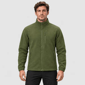 TACVASEN Army Green Men's Full Zip Up Fleece Jacket Lightweight Casual