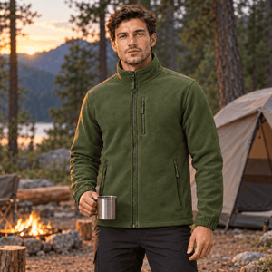 TACVASEN Army Green Men's Full Zip Up Fleece Jacket Lightweight Casual