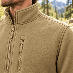 TACVASEN Khaki Men's Full Zip Up Fleece Jacket Lightweight Casual