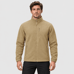 TACVASEN Khaki Men's Full Zip Up Fleece Jacket Lightweight Casual
