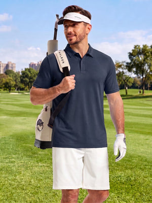 TACVASEN Navy Men's Golf Performance Moisture Wicking Polo Shirt