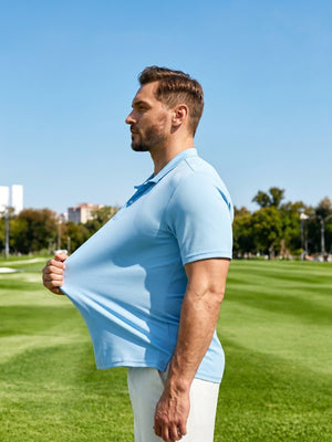 TACVASEN Sky Blue Men's Golf Performance Moisture Wicking Polo Shirt