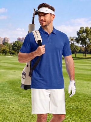 TACVASEN Bright Blue Men's Golf Performance Moisture Wicking Polo Shirt