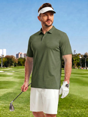 TACVASEN Army Green Men's Golf Performance Moisture Wicking Polo Shirt