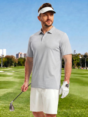 TACVASEN Light Grey Men's Golf Performance Moisture Wicking Polo Shirt