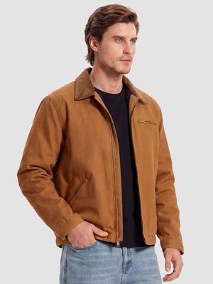 TACVASEN Brown Yellow Men's Heavy Duty Canvas Work Jacket | Rugged Industrial Coat