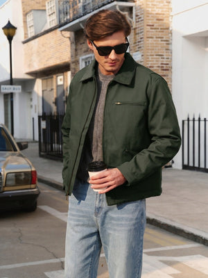TACVASEN Army Green Men's Heavy Duty Canvas Work Jacket | Rugged Industrial Coat