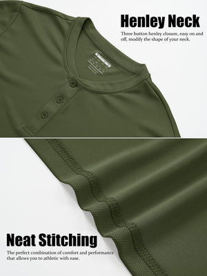 TACVASEN Army Green Men's Henley Shirt Short Sleeve T-shirts