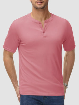 TACVASEN Grey Pink Men's Henley Shirt Short Sleeve T-shirts