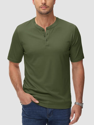 TACVASEN Army Green Men's Henley Shirt Short Sleeve T-shirts