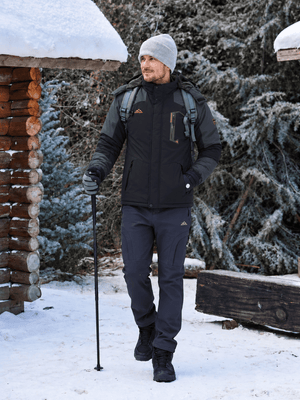 TACVASEN Grey Black Mens Hiking Insulated Fleece Lined Winter Snow Jacket
