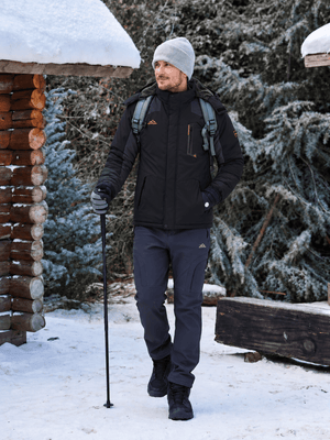 TACVASEN Black Mens Hiking Insulated Fleece Lined Winter Snow Jacket