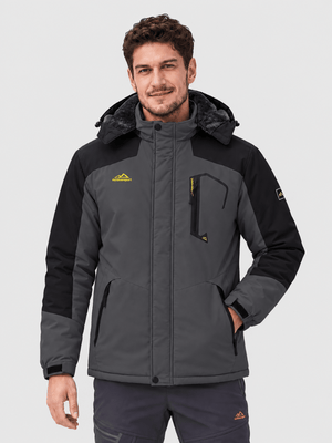 TACVASEN Black Grey Mens Hiking Insulated Fleece Lined Winter Snow Jacket