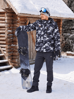 TACVASEN Black Camouflage Mens Hiking Insulated Fleece Lined Winter Snow Jacket