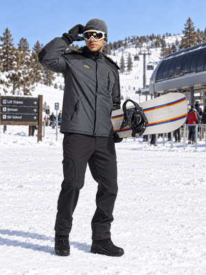 TACVASEN Black Mens Hiking Water Resistant Reinforced Knees Winter Pants