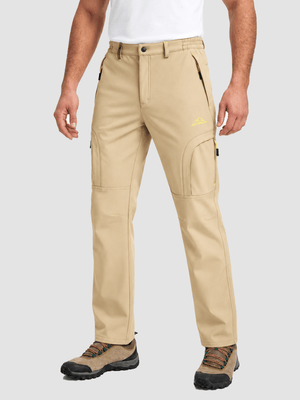TACVASEN Khaki Mens Hiking Water Resistant Reinforced Knees Winter Pants