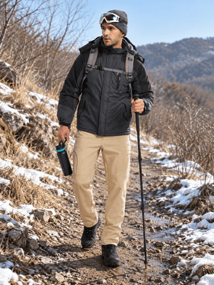 TACVASEN Khaki Mens Hiking Water Resistant Reinforced Knees Winter Pants