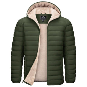 TACVASEN Army Green Men's Insulated Puffer Jacket Hooded Warm Winter Coat