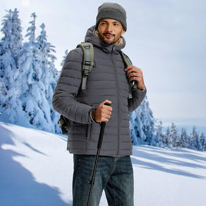TACVASEN Dark Grey Men's Insulated Puffer Jacket Hooded Warm Winter Coat