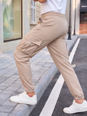 TACVASEN Light Khaki Men's Lightweight Casual Waterproof Cargo Sweatpants