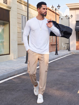 TACVASEN Light Khaki Men's Lightweight Casual Waterproof Cargo Sweatpants