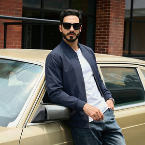 TACVASEN Navy Blue Men's Lightweight Multi Pocket Jacket - Bomber Windbreaker for Work