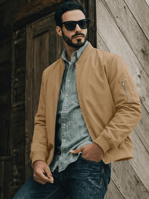 TACVASEN Khaki Men's Lightweight Multi Pocket Jacket - Bomber Windbreaker for Work