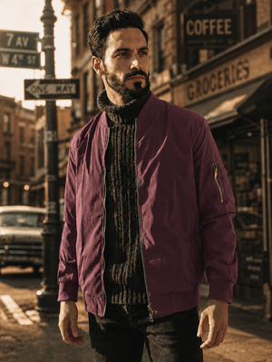 TACVASEN Wine Red Men's Lightweight Multi Pocket Jacket - Bomber Windbreaker for Work