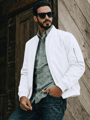 TACVASEN White Men's Lightweight Multi Pocket Jacket - Bomber Windbreaker for Work