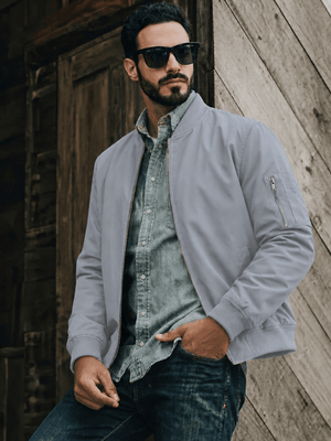 TACVASEN Light Grey Men's Lightweight Multi Pocket Jacket - Bomber Windbreaker for Work