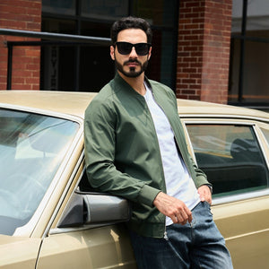 TACVASEN Army Green Men's Lightweight Multi Pocket Jacket - Bomber Windbreaker for Work