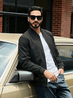 TACVASEN Black Men's Lightweight Multi Pocket Jacket - Bomber Windbreaker for Work