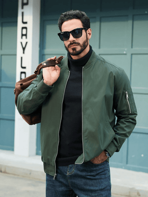 TACVASEN Army Green Men's Lightweight Multi Pocket Jacket - Bomber Windbreaker for Work