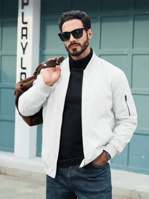 TACVASEN White Men's Lightweight Multi Pocket Jacket - Bomber Windbreaker for Work