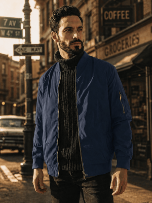 TACVASEN Navy Blue Men's Lightweight Multi Pocket Jacket - Bomber Windbreaker for Work