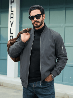 TACVASEN Dark Grey Men's Lightweight Multi Pocket Jacket - Bomber Windbreaker for Work