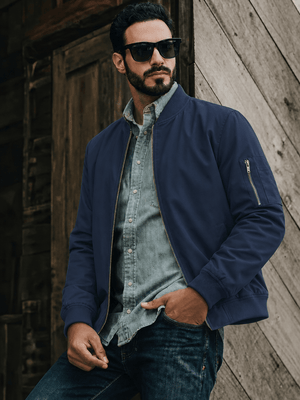 TACVASEN Navy Blue Men's Lightweight Multi Pocket Jacket - Bomber Windbreaker for Work