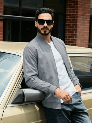 TACVASEN Light Grey Men's Lightweight Multi Pocket Jacket - Bomber Windbreaker for Work