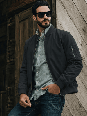 TACVASEN Black Men's Lightweight Multi Pocket Jacket - Bomber Windbreaker for Work