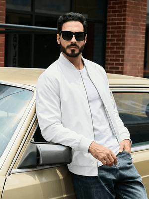 TACVASEN White Men's Lightweight Multi Pocket Jacket - Bomber Windbreaker for Work