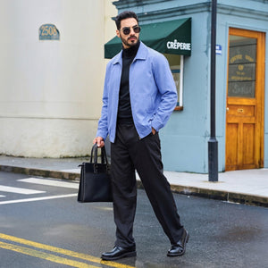 TACVASEN Light Blue Men's Lightweight Spring Jacket Lapel Collar Coat