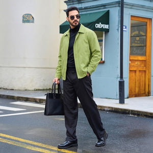 TACVASEN Olive Green Men's Lightweight Spring Jacket Lapel Collar Coat