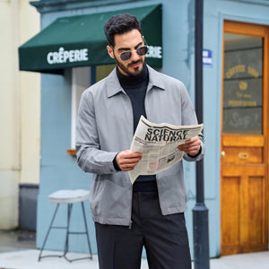 TACVASEN Light Grey Men's Lightweight Spring Jacket Lapel Collar Coat