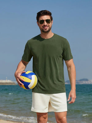 TACVASEN Army Green Men's Lightweight UPF 80+ Casual Crew Neck Tees