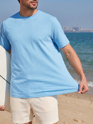TACVASEN Sky Blue Men's Lightweight UPF 80+ Casual Crew Neck Tees