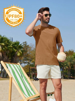 TACVASEN Brown Men's Lightweight UPF 80+ Casual Crew Neck Tees